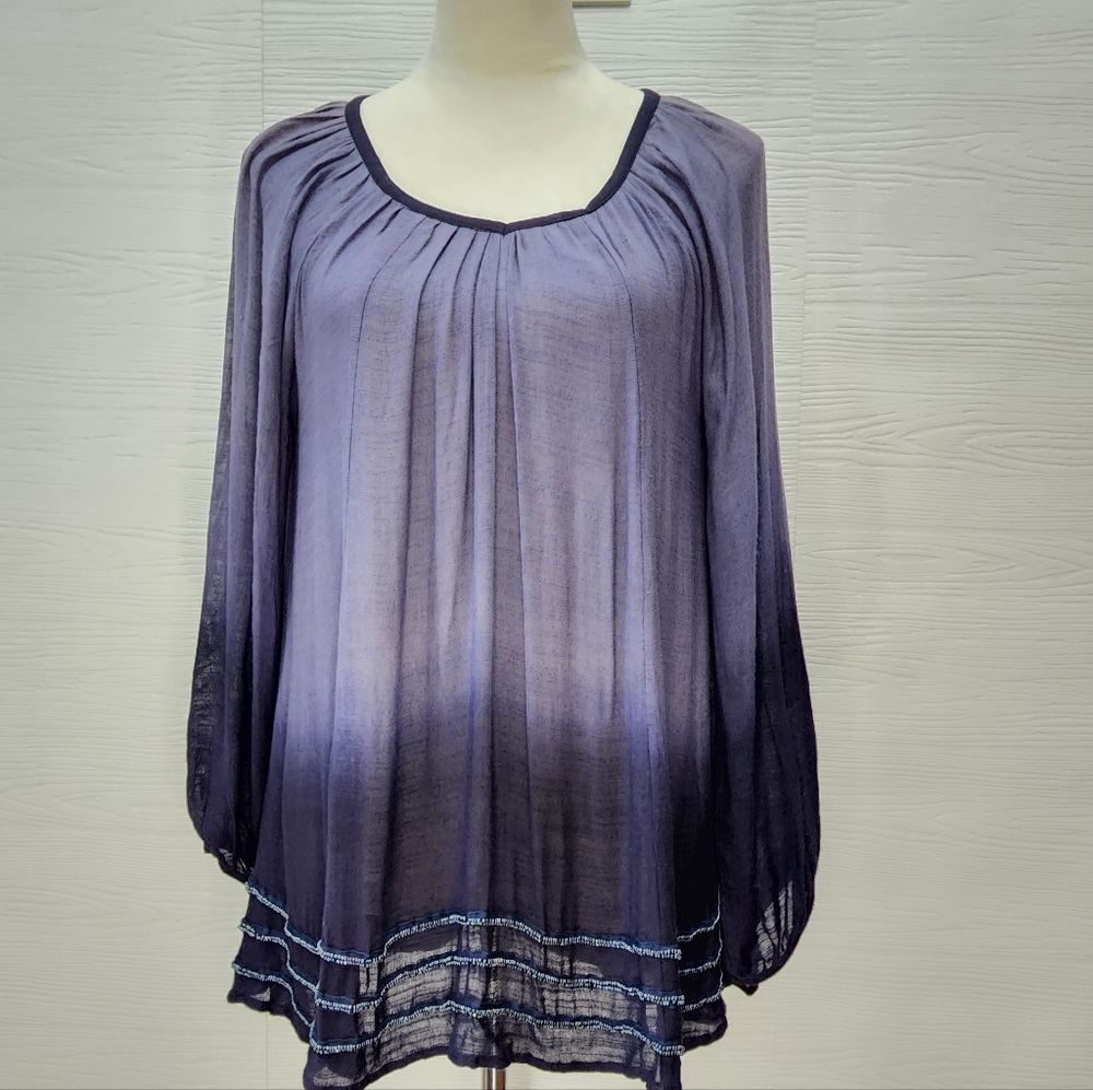 Letarte Maui Hawaii NWT Dip Dye Ombré Blue Beaded CoverUp Tunic Top Sz S Shirt